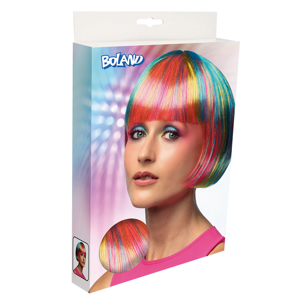 Perruque Multicolore UV Blacklight Bob à Frange | Déguisement Rave