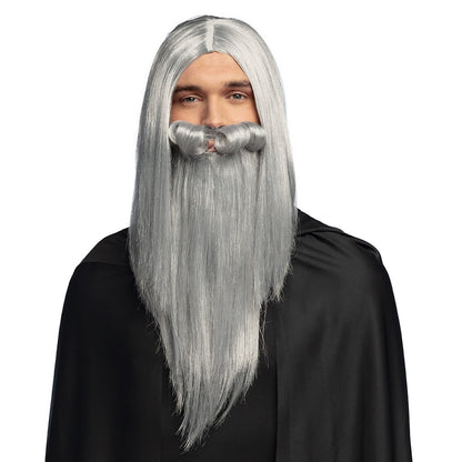Perruque Magicien Gris avec Barbe - Déguisement Sorcier