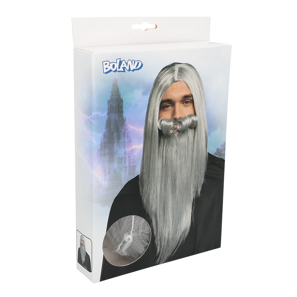 Perruque Magicien Gris avec Barbe - Déguisement Sorcier