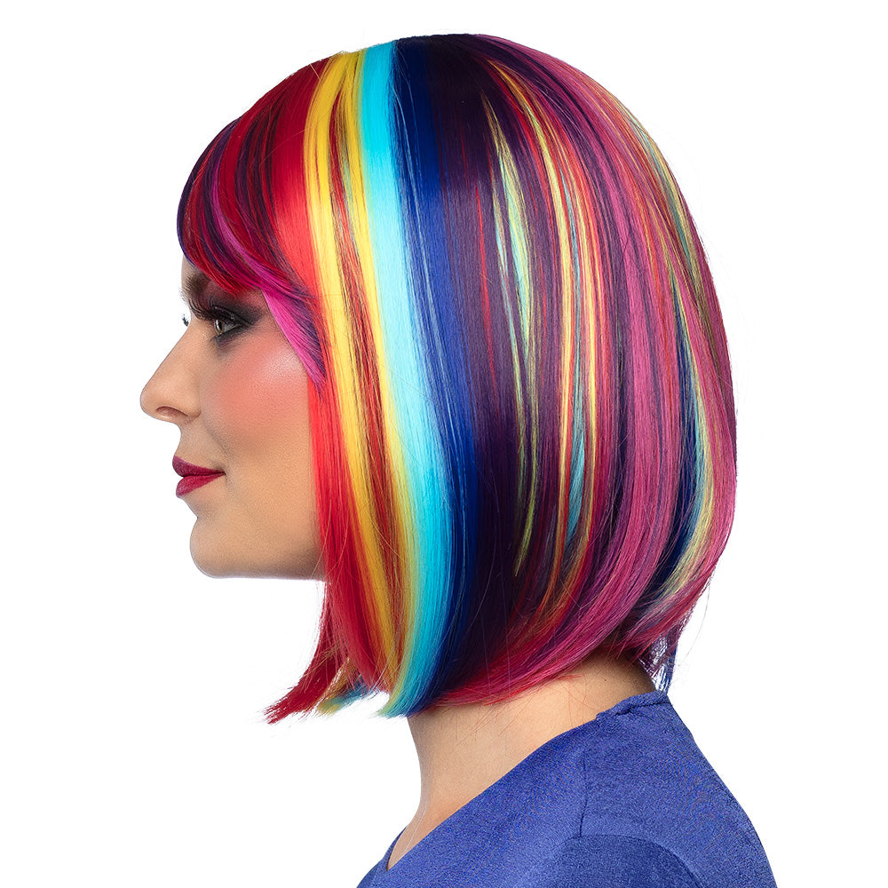 Perruque Arc-en-Ciel Multicolore Dégradée - Coupe Bob Tendance