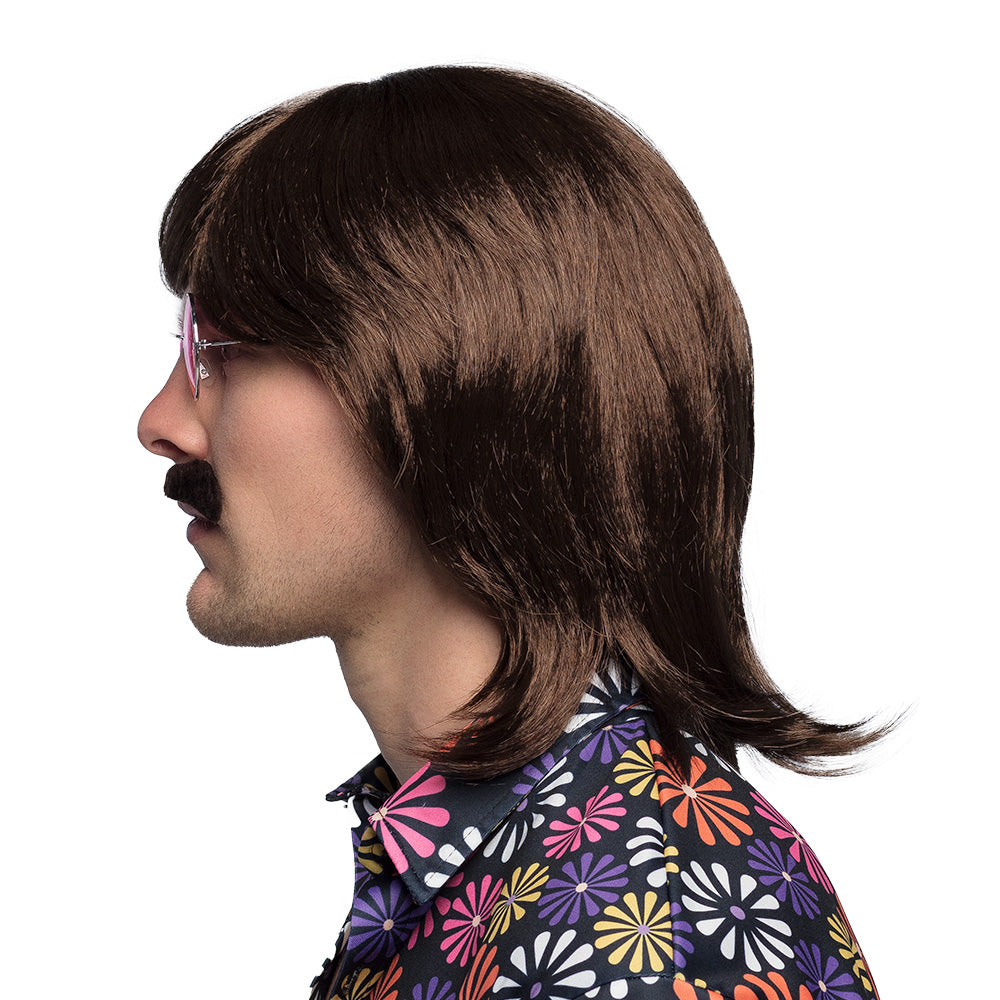 Kit Hippie Années 70 : Perruque, Moustache et Lunettes Roses