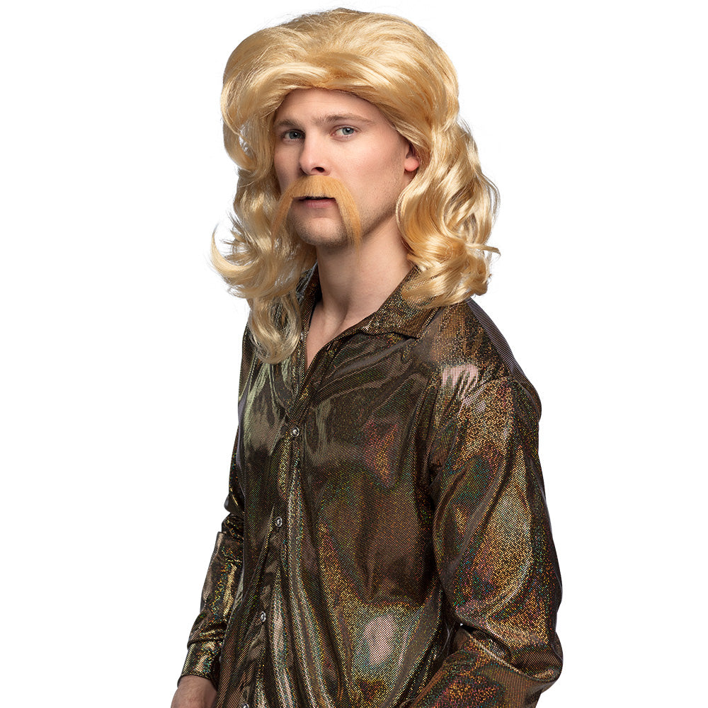 Perruque Blonde Ondulée avec Barbe - Déguisement Années 70