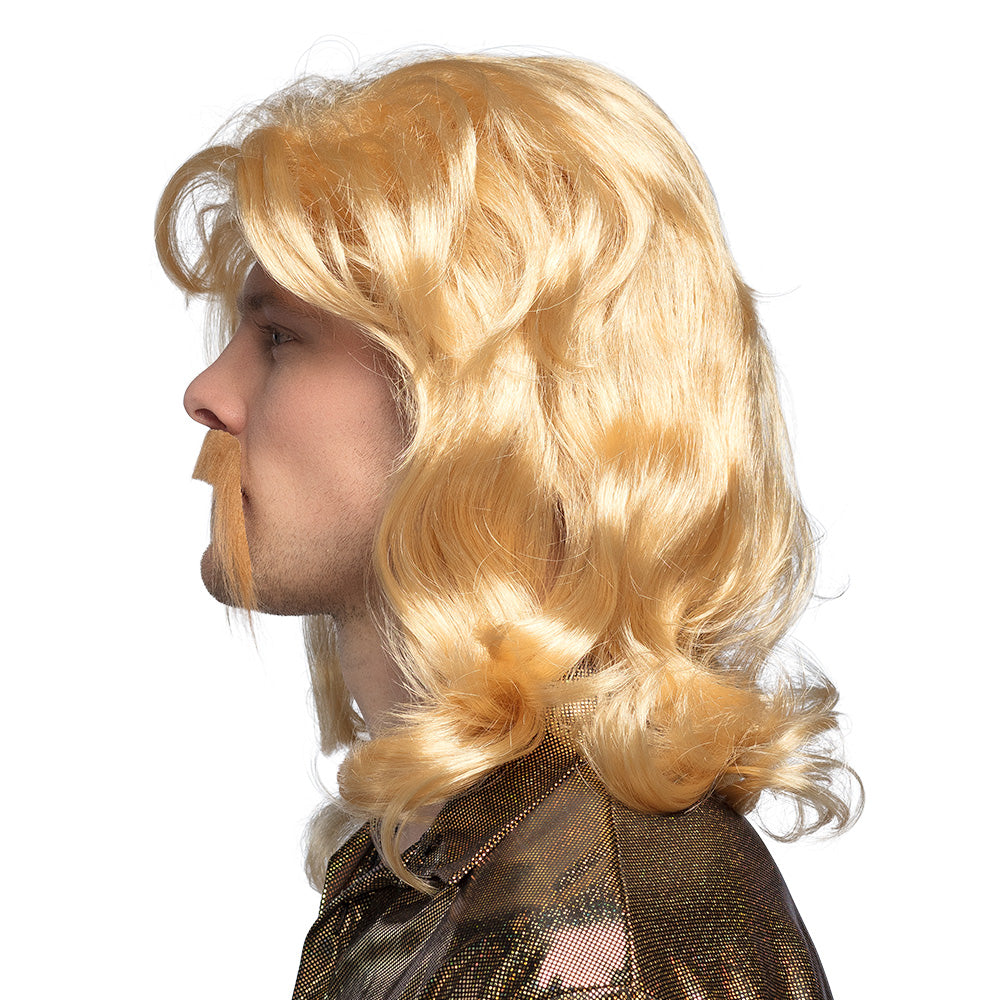 Perruque Blonde Ondulée avec Barbe - Déguisement Années 70