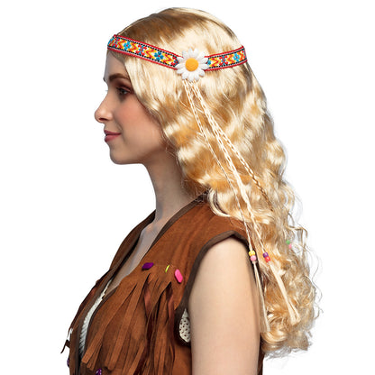Perruque Hippie Blonde Ondulée avec Bandeau Coloré