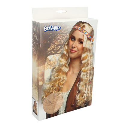 Perruque Hippie Blonde Ondulée avec Bandeau Coloré