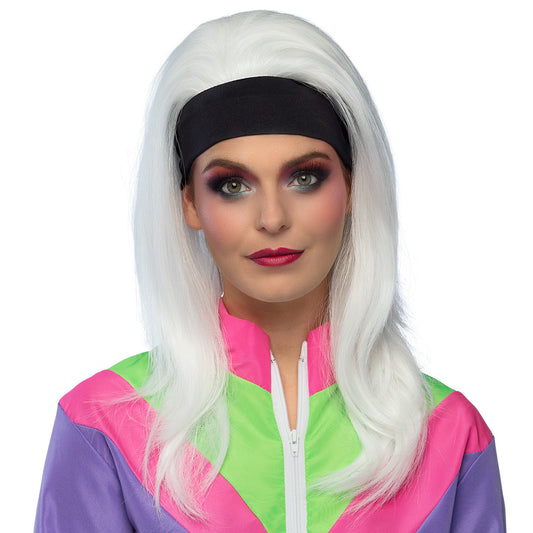 Perruque Blanche Années 80 Disco - Cheveux Longs Synthétiques