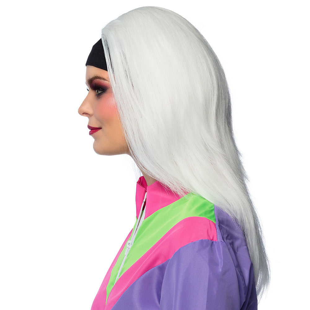 Perruque Blanche Années 80 Disco - Cheveux Longs Synthétiques