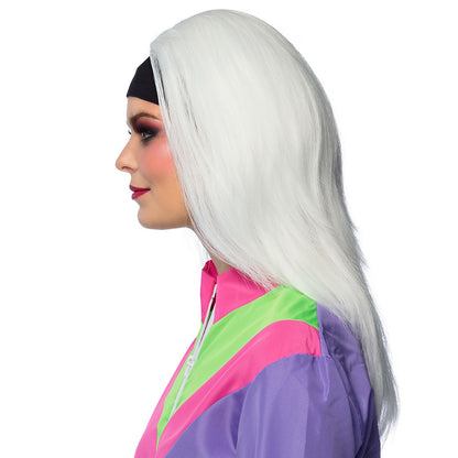 Perruque Blanche Années 80 Disco - Cheveux Longs Synthétiques