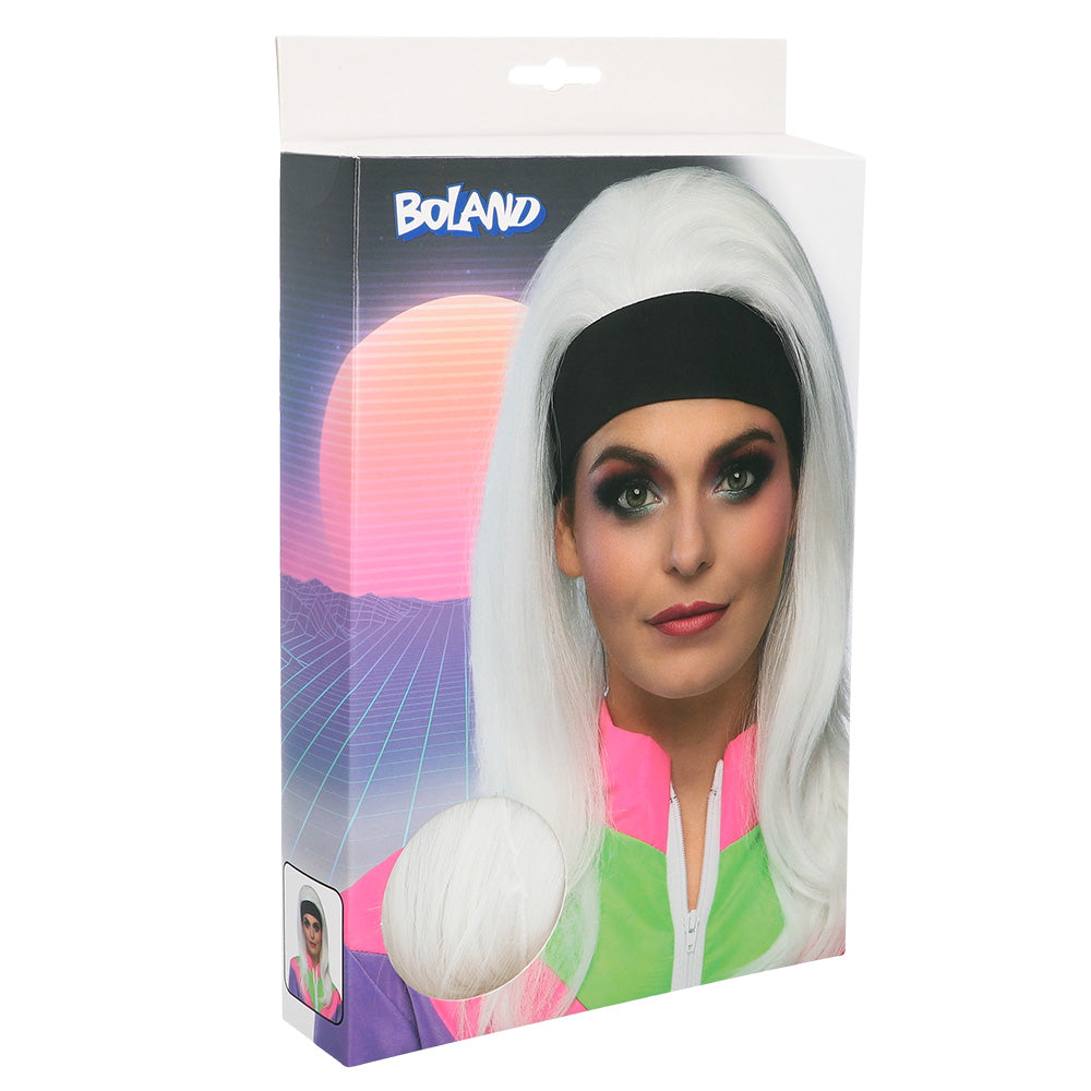 Perruque Blanche Années 80 Disco - Cheveux Longs Synthétiques
