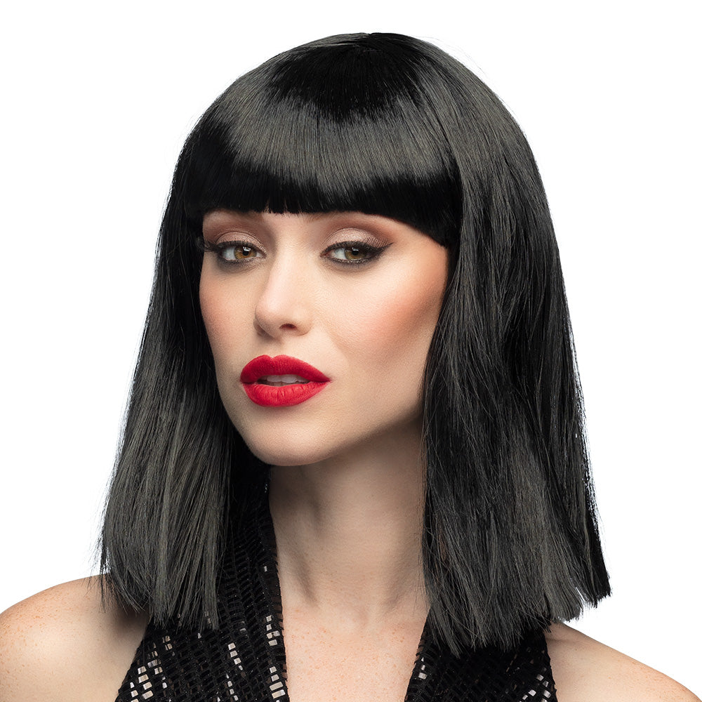 Perruque Longue Noire Lisse avec Frange - Accessoire Déguisement