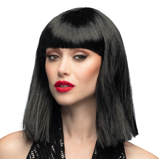 Perruque Longue Noire Lisse avec Frange - Accessoire Déguisement
