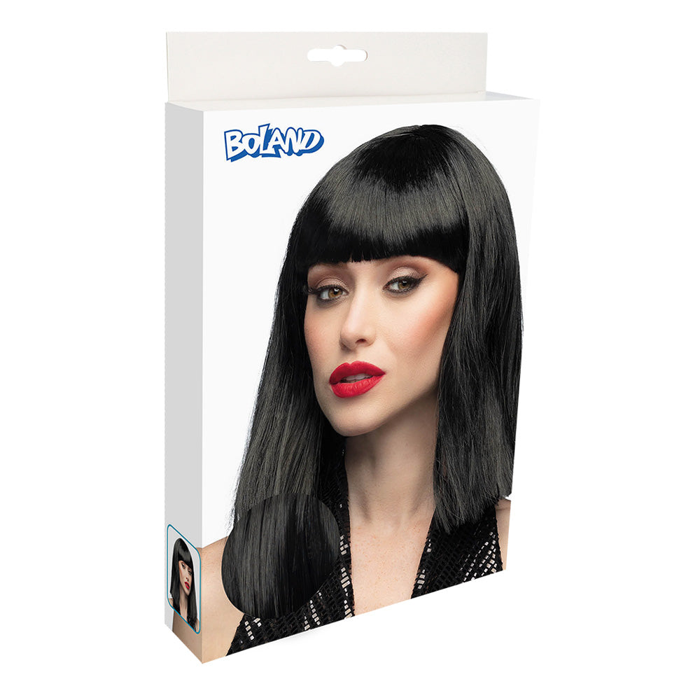 Perruque Longue Noire Lisse avec Frange - Accessoire Déguisement