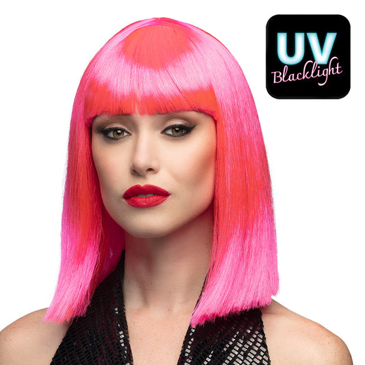 Perruque Carré Rose Fluo UV Blacklight - Déguisement Années 80