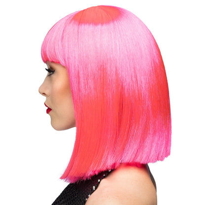 Perruque Carré Rose Fluo UV Blacklight - Déguisement Années 80