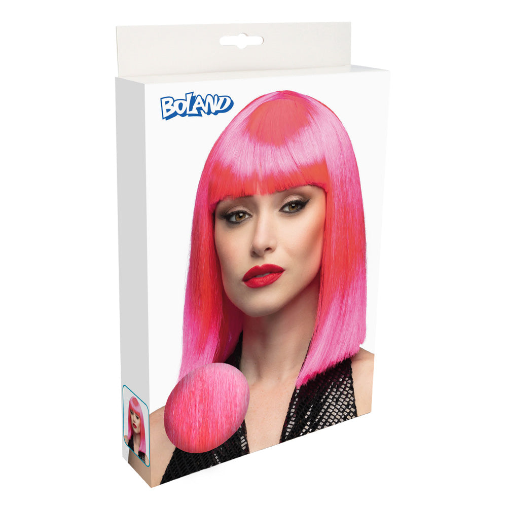 Perruque Carré Rose Fluo UV Blacklight - Déguisement Années 80