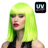 Perruque Verte Fluo Cheveux Lisses Bangs - Effet UV Blacklight