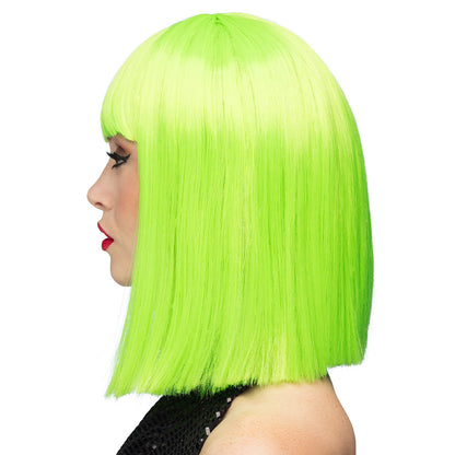 Perruque Verte Fluo Cheveux Lisses Bangs - Effet UV Blacklight