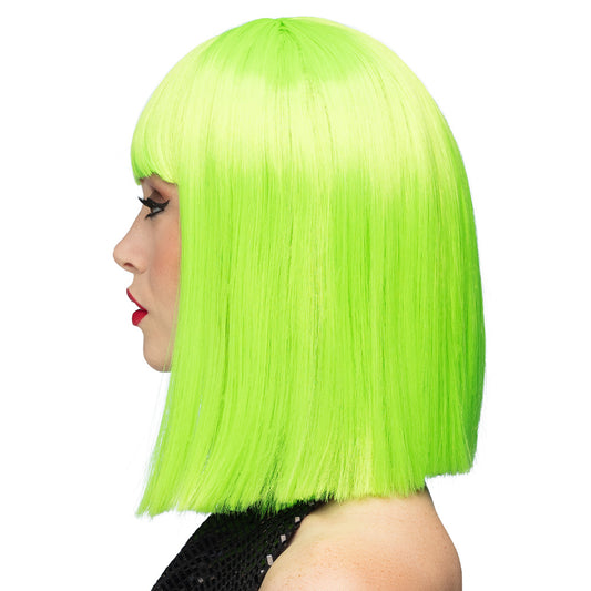 Perruque Verte Fluo Cheveux Lisses Bangs - Effet UV Blacklight