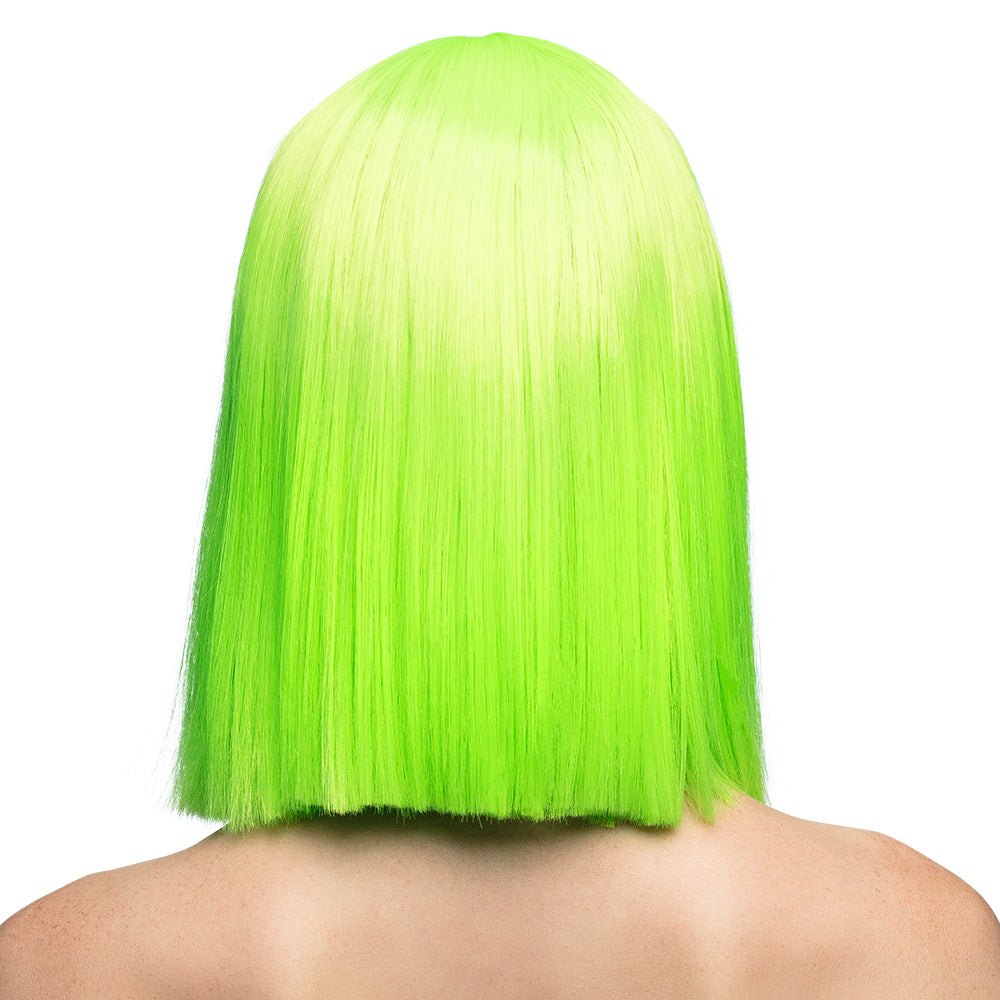 Perruque Verte Fluo Cheveux Lisses Bangs - Effet UV Blacklight