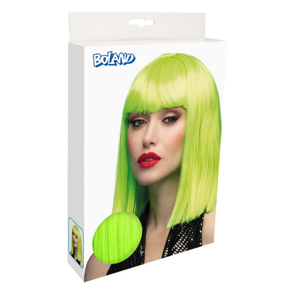 Perruque Verte Fluo Cheveux Lisses Bangs - Effet UV Blacklight