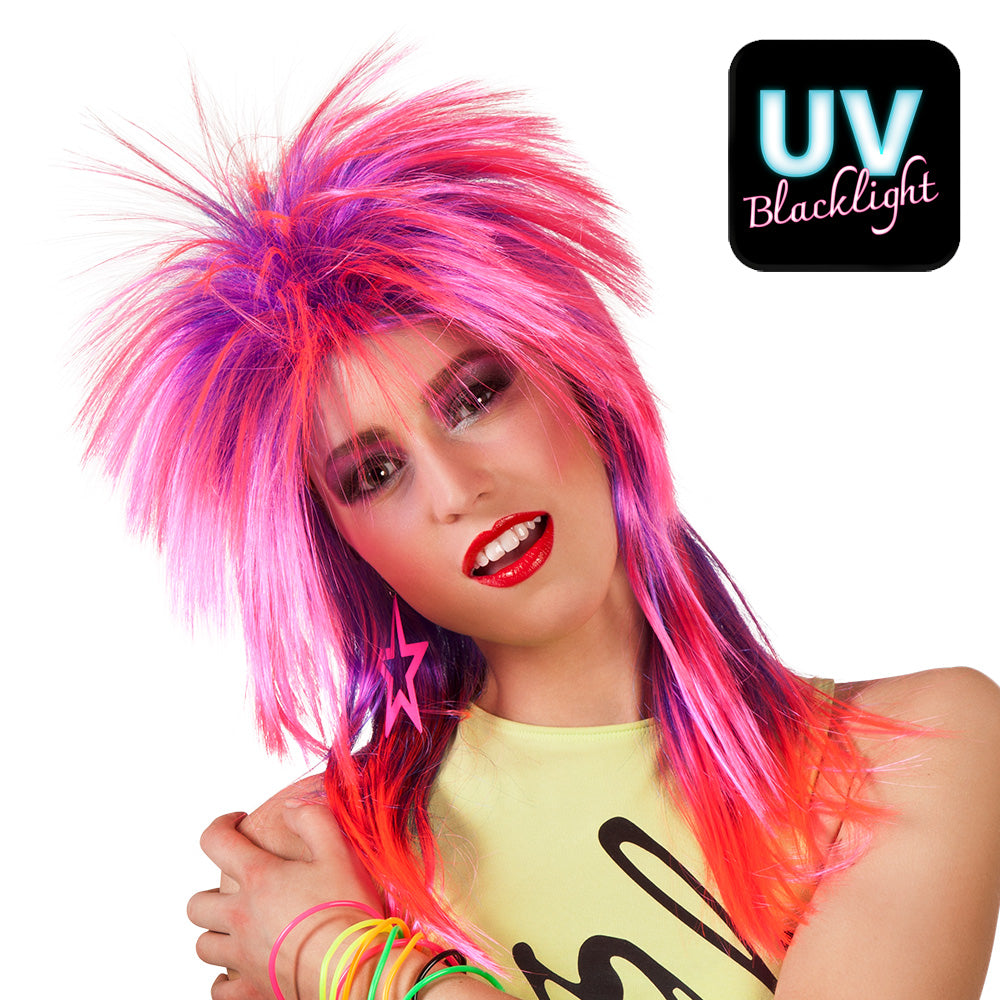 Perruque Synthétique Rose Fluo UV Blacklight - Style Punk Years 80