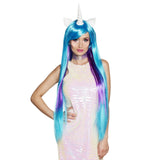 Perruque Licorne Bleue et Violette avec Cornes - Déguisement