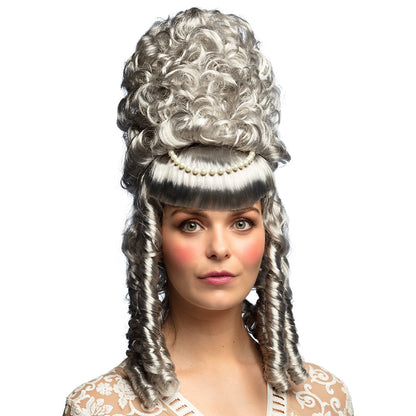 Perruque Baroque Grise Volumineuse Boucles & Tresses Adulte