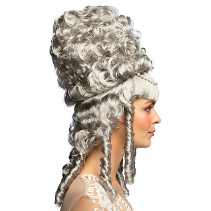 Perruque Baroque Grise Volumineuse Boucles & Tresses Adulte