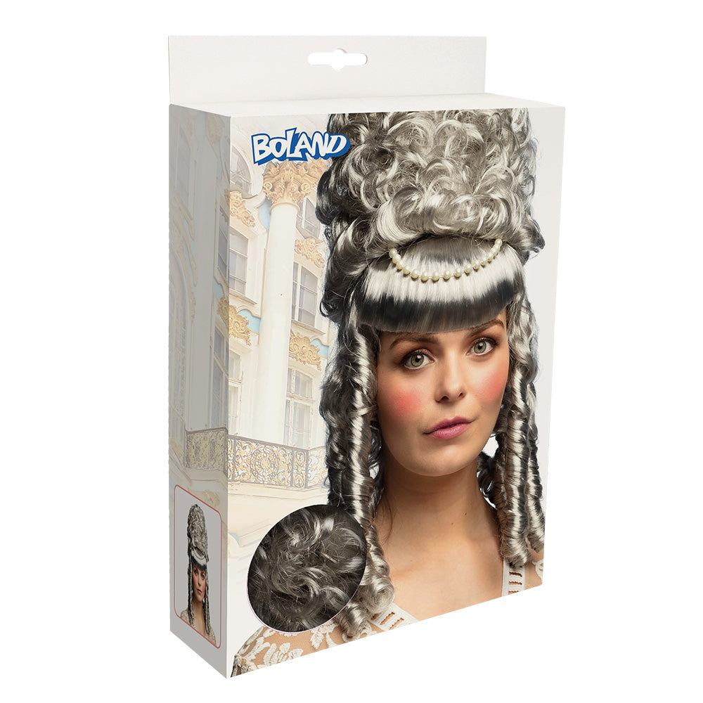 Perruque Baroque Grise Volumineuse Boucles & Tresses Adulte