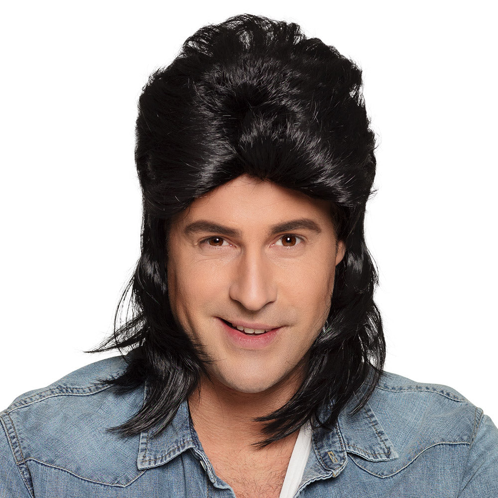 Perruque Mullet Noire Années 80 - Déguisement Rock Vintage