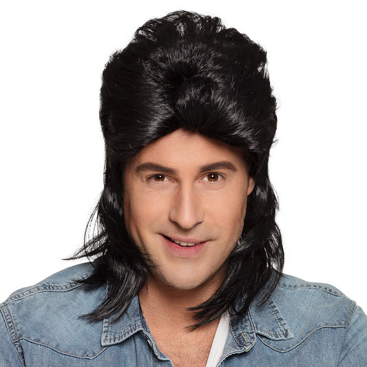 Perruque Mullet Noire Années 80 - Déguisement Rock Vintage