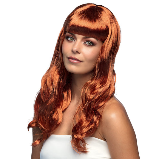 Perruque Longue Ondulée Rousse avec Frange - Accessoire Déguisement