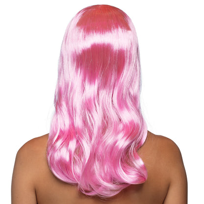 Perruque Rose Longue Ondulée Frangée - Déguisement Cabaret