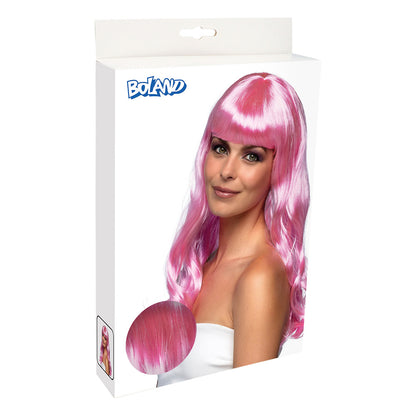 Perruque Rose Longue Ondulée Frangée - Déguisement Cabaret