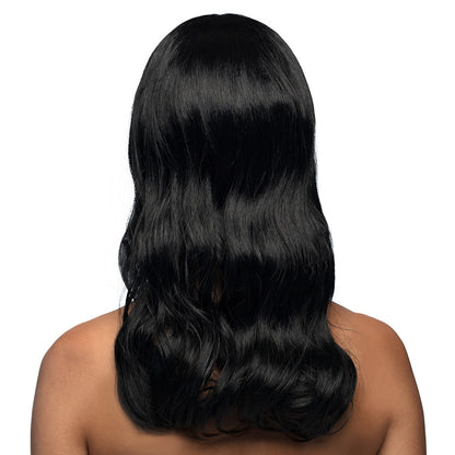 Perruque Longue Noire Ondulée avec Frange - Déguisement Femme