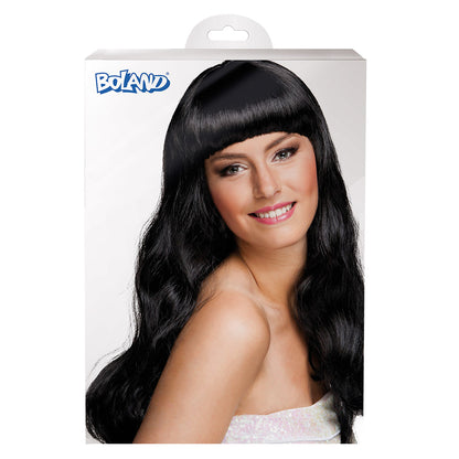 Perruque Longue Noire Ondulée avec Frange - Déguisement Femme