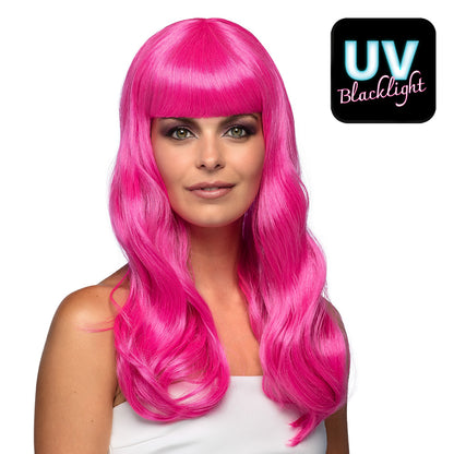 Perruque Rose Fluo Longue Cheveux Wavy - UV Blacklight