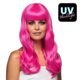 Perruque Rose Fluo Longue Cheveux Wavy - UV Blacklight