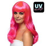 Perruque Longue Rose Fluo UV Blacklight - Déguisement Années 80