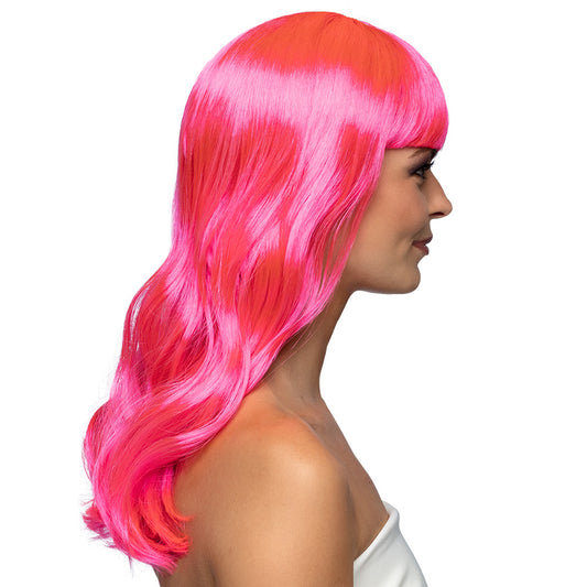Perruque Longue Rose Fluo UV Blacklight - Déguisement Années 80