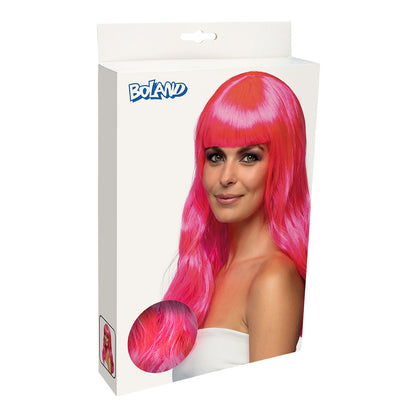 Perruque Longue Rose Fluo UV Blacklight - Déguisement Années 80