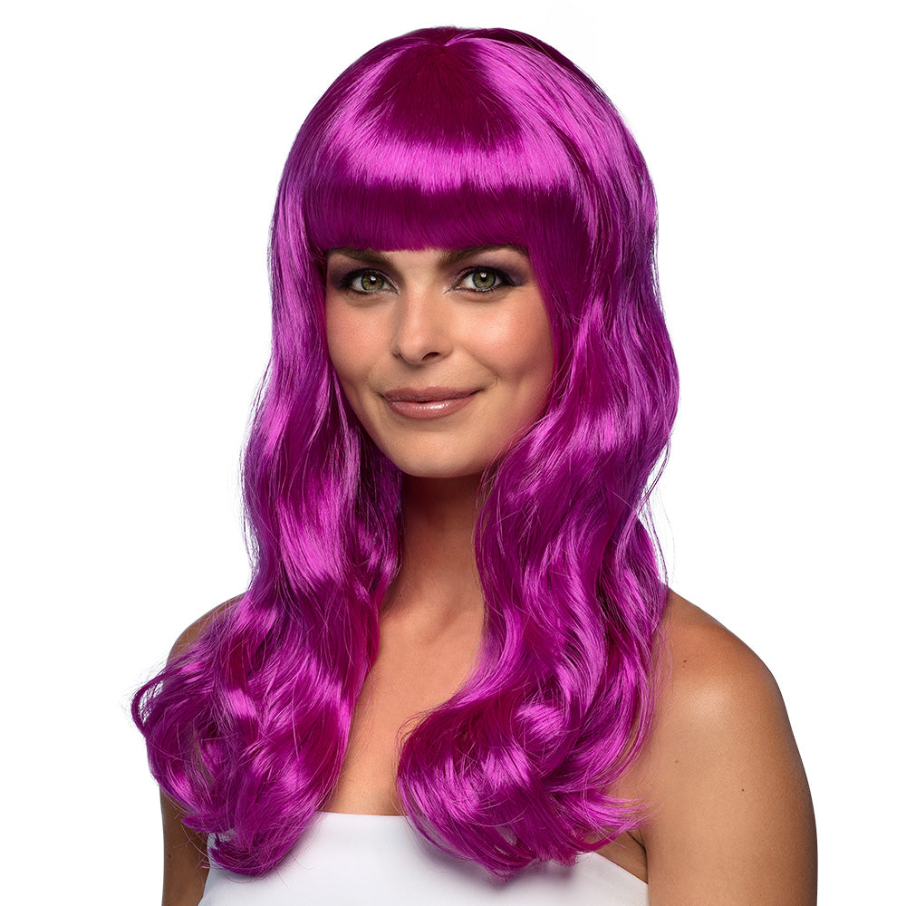 Perruque Longue Ondulée Magenta - Déguisement Luxe