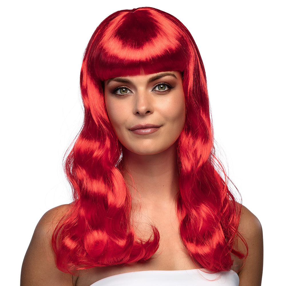 Perruque Longue Rouge Vif avec Frange - Déguisement Femme