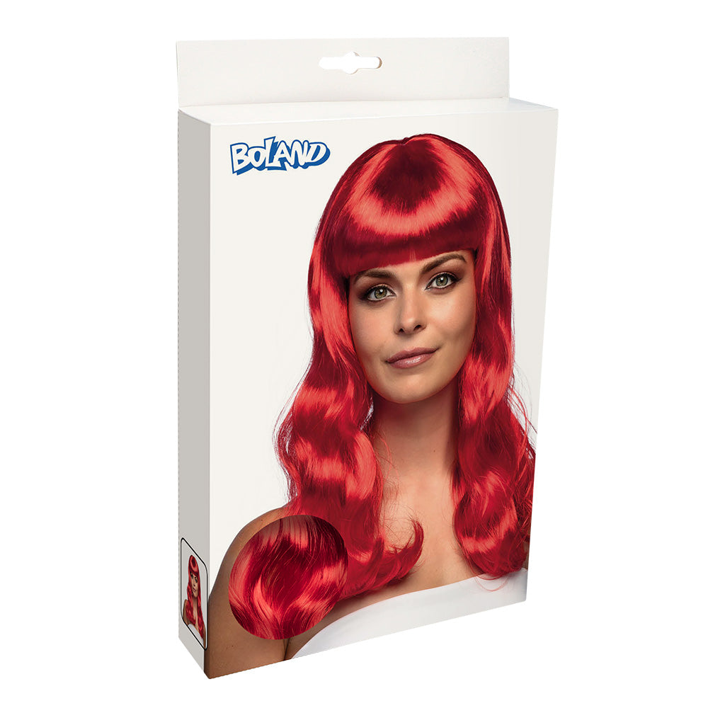 Perruque Longue Rouge Vif avec Frange - Déguisement Femme