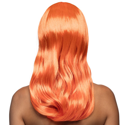 Perruque Orange Longue Cheveux Ondulés Frange - UV Blacklight