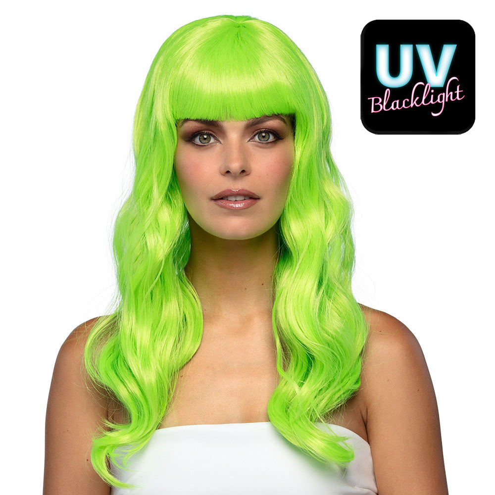 Perruque Longue Verte Fluo Brillante Bangs - Adulte Déguisement