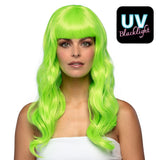 Perruque Longue Verte Fluo Brillante Bangs - Adulte Déguisement