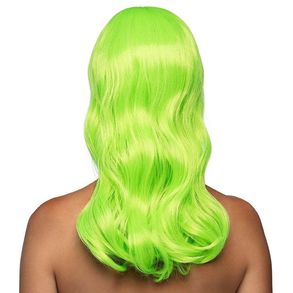 Perruque Longue Verte Fluo Brillante Bangs - Adulte Déguisement
