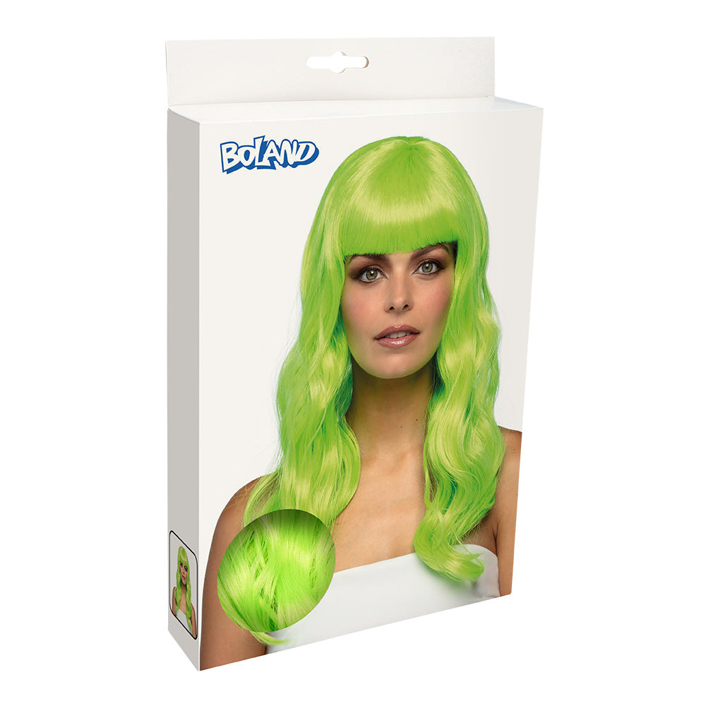Perruque Longue Verte Fluo Brillante Bangs - Adulte Déguisement