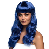 Perruque Longue Bleue Ondulée avec Frange - Déguisement